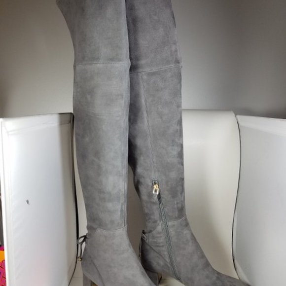 NWT TORY BURCH Laila Gray Suede Over The Knee Gold Plated Heel Boot | Size 6.5 - Picture 9 of 14